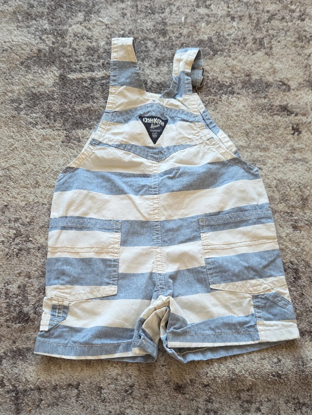 Oshkosh B'gosh Blue And White Horizontal Stripes Shorts Overalls Size 9m